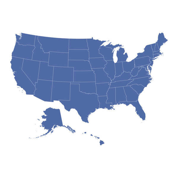 High Detail USA Map with federal states. Vector flat