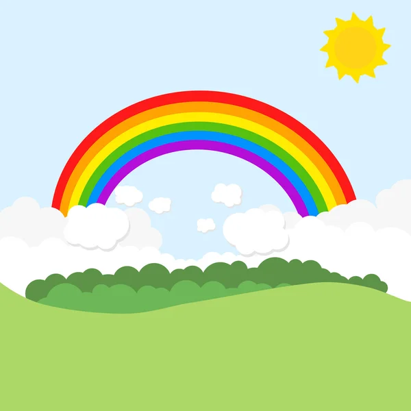 Paesaggio con arcobaleno e sole. Illustrazione vettoriale — Vettoriale Stock