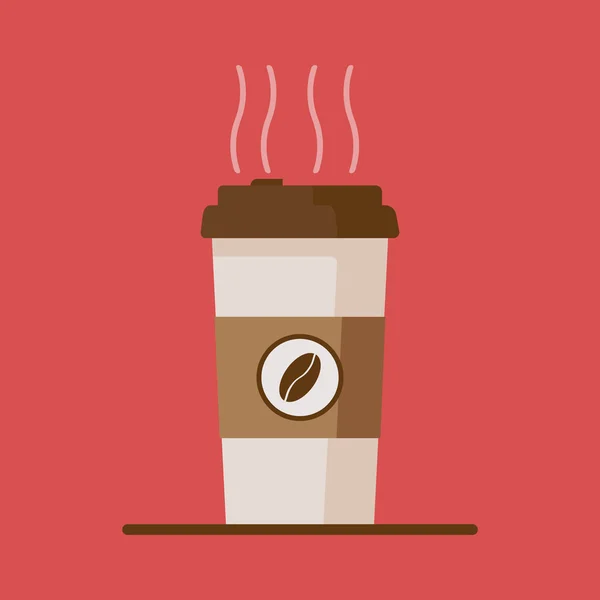 赤い背景にコーヒー豆を持つコーヒーカップのアイコン。フラットベクトルイラストレーション — ストックベクタ