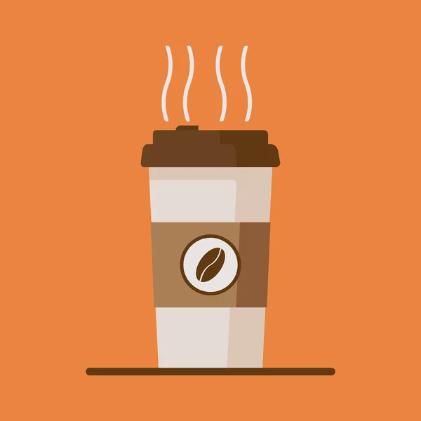 オレンジ色の背景にコーヒー豆を持つコーヒーカップのアイコン。フラットベクトルイラストレーション — ストックベクタ