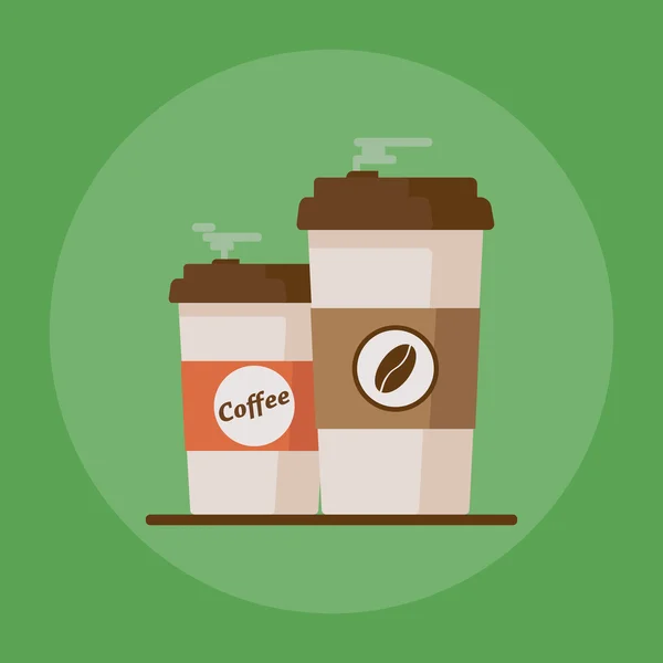 緑の背景にコーヒー豆とコーヒーカップ。フラットベクトルイラストレーション — ストックベクタ