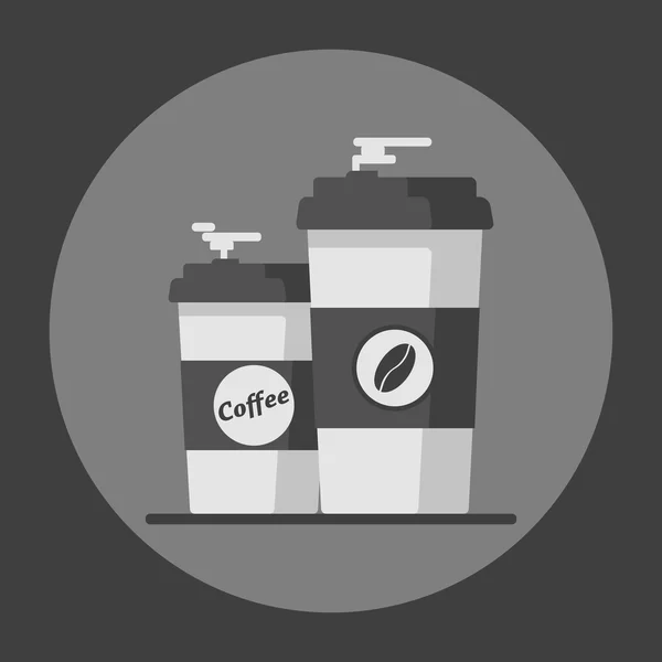 Xícara de café com grãos de café no fundo cinza. Ilustração vetorial plana —  Vetores de Stock