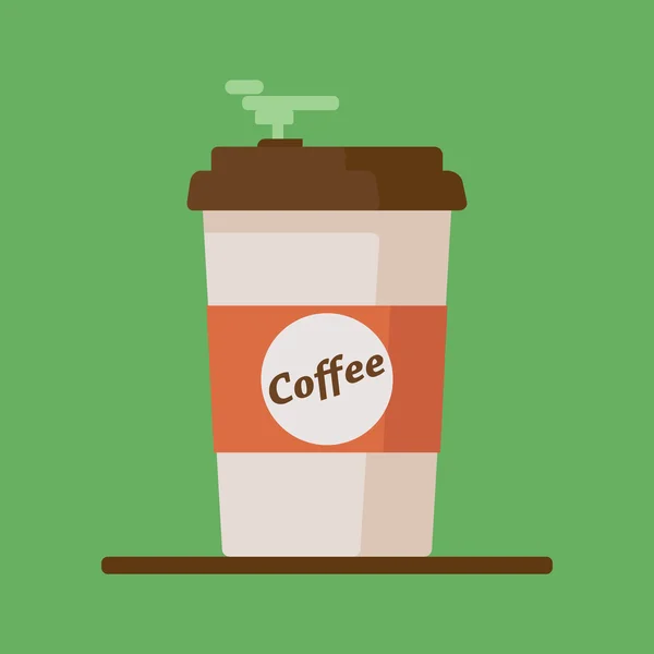 Kaffeetasse Symbol mit Text Kaffee auf grünem Hintergrund. flache Vektorabbildung — Stockvektor