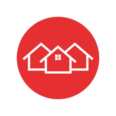 Ev simgesini. Ev düz vektör çizim kırmızı zemin üzerine