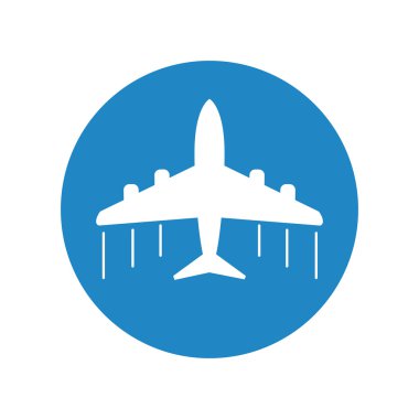 Uçak simgesi. Uçak düz vektör çizim mavi zemin üzerine