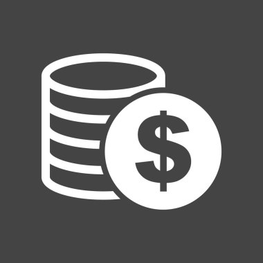 Gri arka planda para simgesi. Düz tarzda sikke vektör illüstrasyon. Tasarım için simgeler, web sitesi.