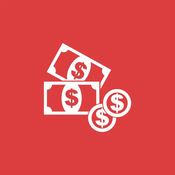 Money icon. Coins flat vector illustration on red background — Stock Vector
