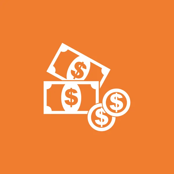 Money icon. Coins flat vector illustration on orange background — Stock Vector