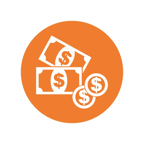 Money icon. Coins flat vector illustration on orange background — Stock Vector