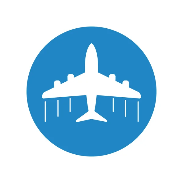 Ícone de avião. Ilustração plana do vetor do avião sobre fundo azul — Vetor de Stock