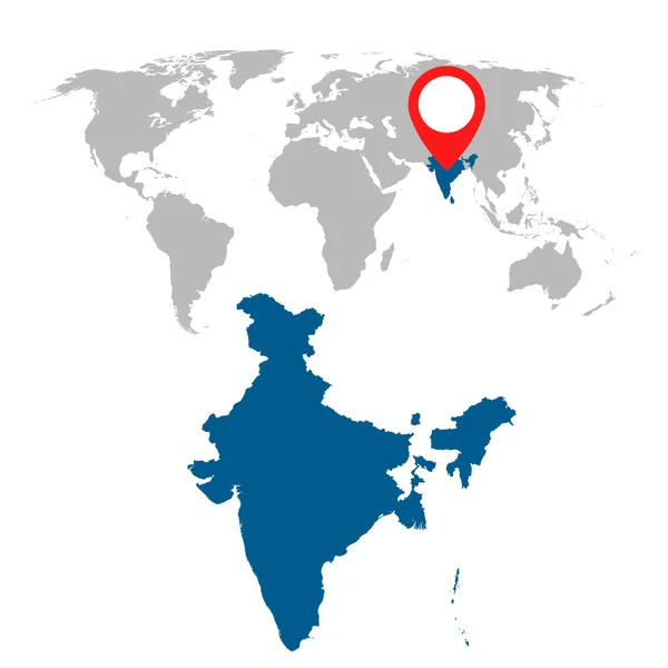 Mappa dettagliata dell'India e set di navigazione mappa del mondo. Illustrazione vettoriale piatto . — Vettoriale Stock