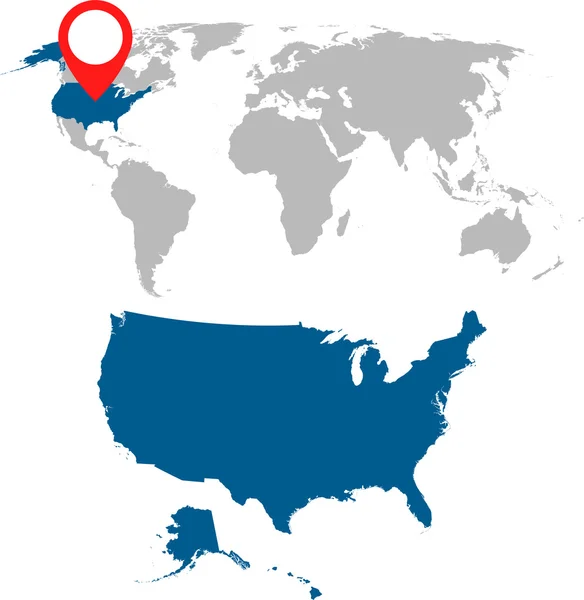 Mapa detalhado dos EUA e conjunto de navegação do mapa do mundo. Ilustração vetorial plana . —  Vetores de Stock