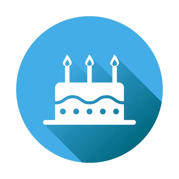 Icono plano de pastel de cumpleaños. Muffin de pastel fresco sobre fondo redondo azul — Vector de stock