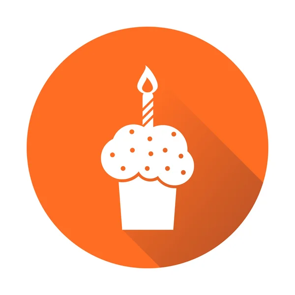 Születésnapi torta lakás ikonra. Friss pite Muffin narancssárga kerek háttér — Stock Vector