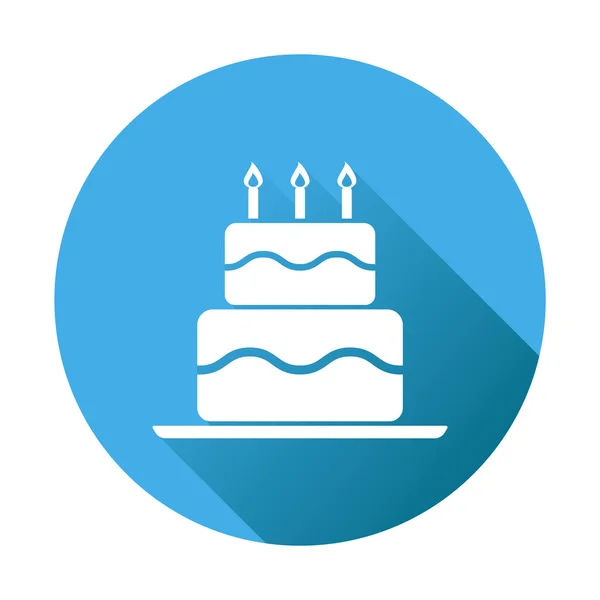 Icono plano de pastel de cumpleaños. Muffin de pastel fresco sobre fondo redondo azul — Vector de stock