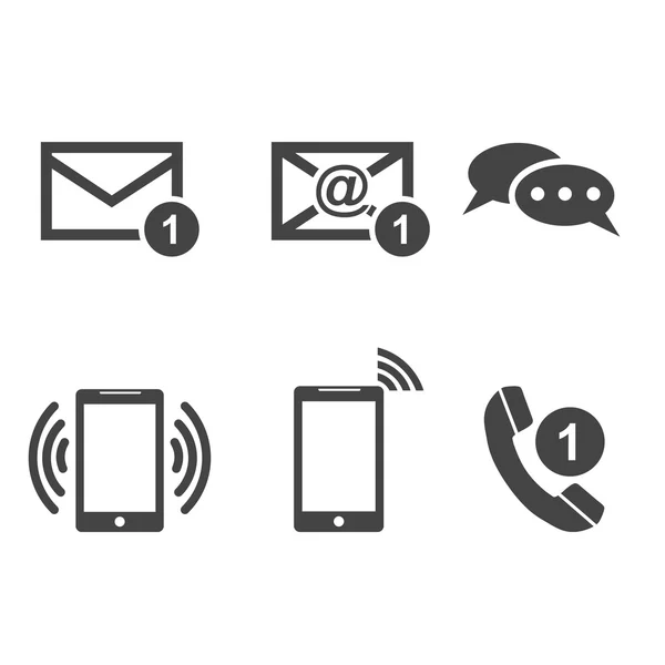 Tlačítka kontaktů nastavují ikony. Email, obálka, telefon, mobil. Vektorová ilustrace v plochém stylu na bílém pozadí. — Stockový vektor