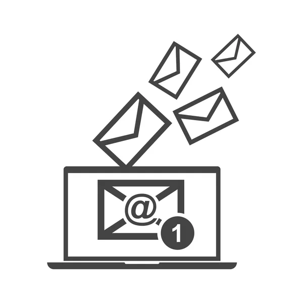 E-mailová zpráva v přenosném počítači. Vektorová ilustrace v plochém stylu na bílém pozadí. — Stockový vektor