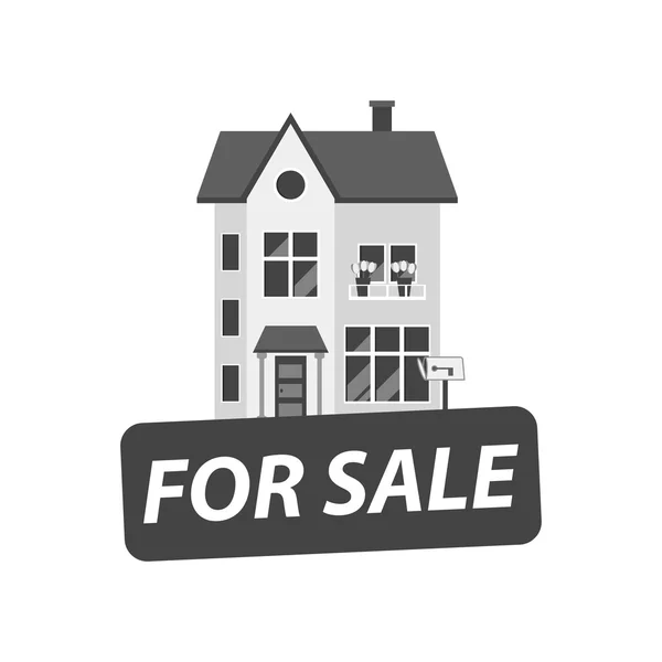 Sinal de venda com casa. Casa para alugar. Ilustração vetorial em estilo plano . —  Vetores de Stock