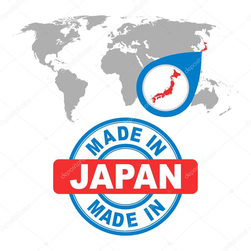 Fait Au Japon Timbre Carte Du Monde Avec Le Pays Rouge