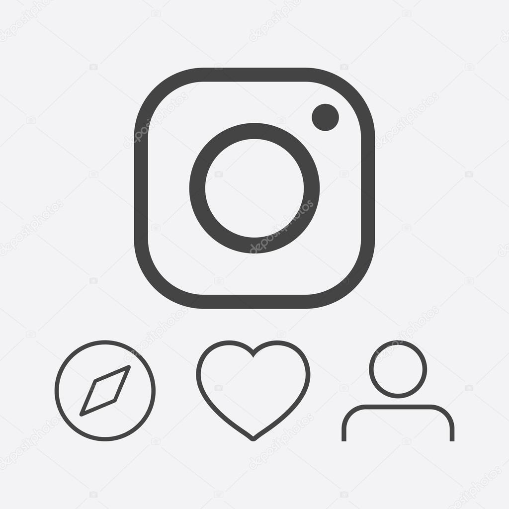 Instagram icon set. Social media logo vector flat illustration. Black icons on white background.
