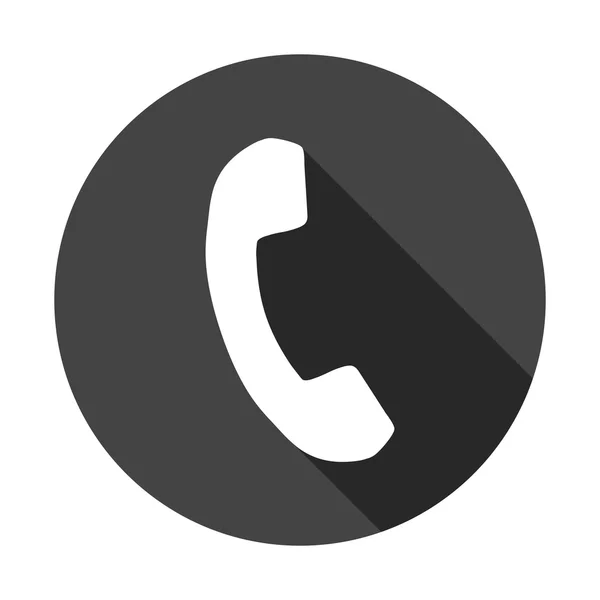 Icono del teléfono en estilo plano. Ilustración vectorial sobre fondo negro redondo con sombra . — Vector de stock