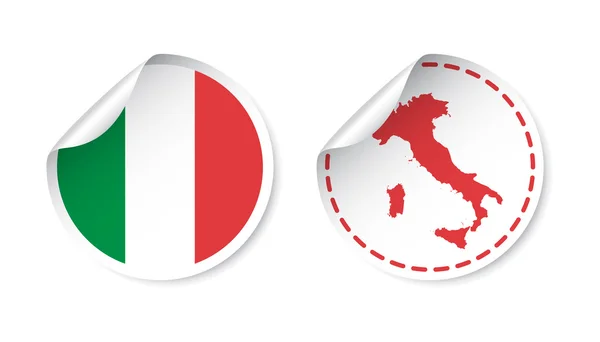 Итальянский стикер с флагом и картой. Метка, круглая метка с кантри. Векторная иллюстрация на белом фоне . — стоковый вектор