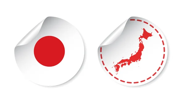 Pegatina de Japón con bandera y mapa. Etiqueta, etiqueta redonda con el país. Ilustración vectorial sobre fondo blanco . — Vector de stock