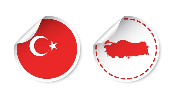 Turcja naklejki z flagą i mapę. Etykieta, okrągły znacznik z kraju. Wektor ilustracja na białym tle. — Wektor stockowy