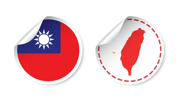 Stiker Taiwan dengan bendera dan peta. Label, bulat tag dengan negara. Ilustrasi vektor pada latar belakang putih . - Stok Vektor