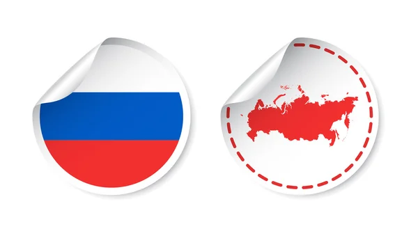 Russland-Aufkleber mit Flagge und Landkarte. Etikett der Russischen Föderation, rundes Etikett mit Land. Vektor-Illustration auf weißem Hintergrund. — Stockvektor