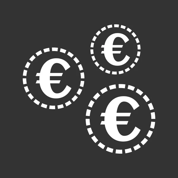 Ikona monet euro. Ilustracja wektorowa w stylu płaskim. Biała moneta na czarnym tle. — Wektor stockowy