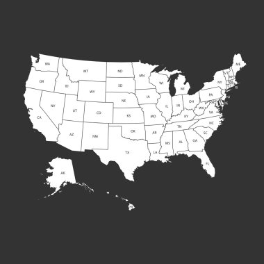 ABD federal devletlerin harita. Vektör çizim Amerika Birleşik Devletleri.