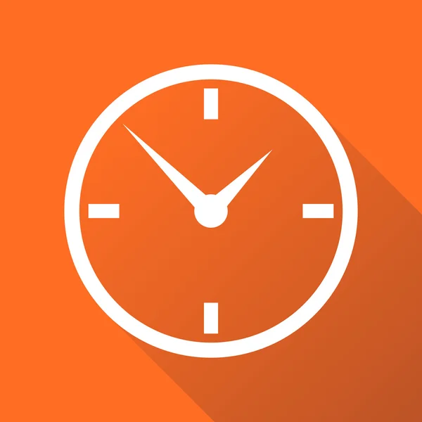 Icona dell'orologio, design piatto. Illustrazione vettoriale con lunga ombra su sfondo arancione . — Vettoriale Stock