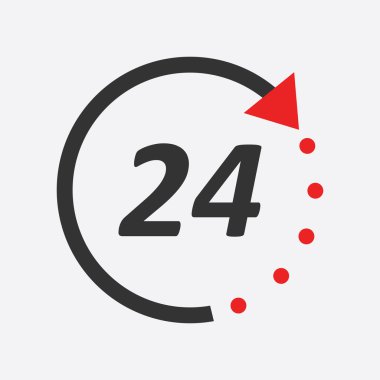 Saat simgesi. Düz vektör çizim beyaz arka plan üzerinde 24 Saat. 