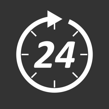 Saat simgesi. Düz vektör çizim siyah arka plan üzerine 24 Saat. 