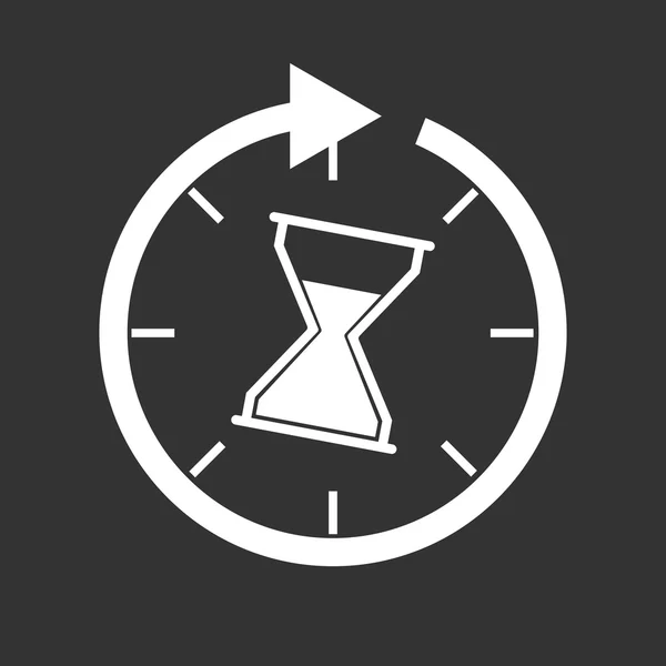 Icono de tiempo. Ilustración vectorial plana con reloj de arena sobre fondo negro . — Archivo Imágenes Vectoriales