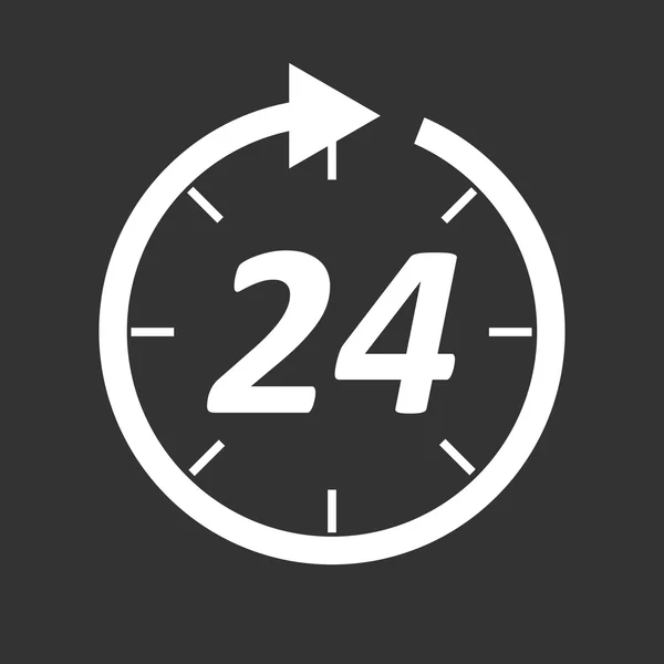 Time icon. Flat vector illustration 24 hours on black background. — Stock Vector