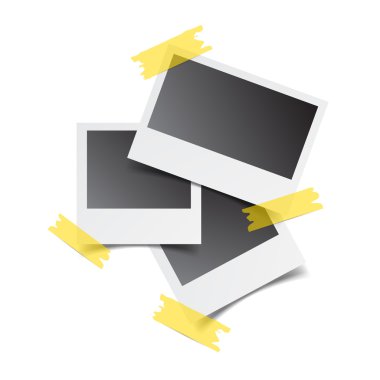 Boş retro fotoğraf çerçeveleri beyaz etikette ile arka plan izole. Vektör çizim.