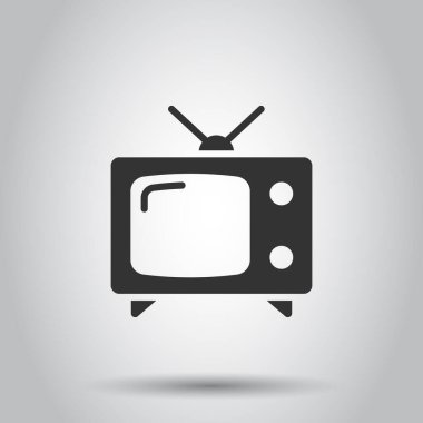 Retro tv ekran vektör simgesi düz tarzı. Arka plan beyaz üzerine eski televizyon illüstrasyon izole. TV ekran iş kavramı.
