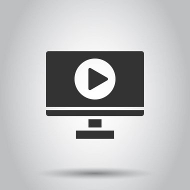 Düz ekran simgesi. Beyaz izole arkaplanda video vektör illüstrasyonu. Bilgisayar izleme iş konsepti.