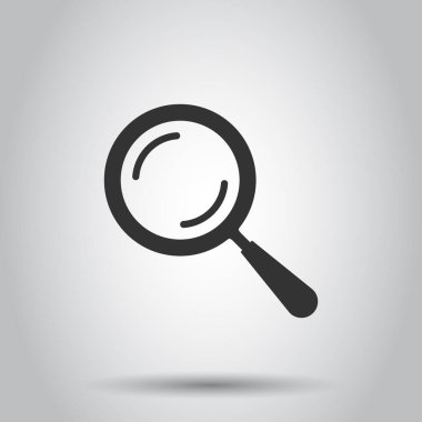 Loupe işaret simgesi düz stil. Beyaz izole edilmiş arkaplanda büyüteç vektör çizimi. Arama iş konsepti.