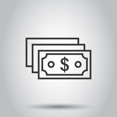 Dolar banknot simgesi düz bir şekilde. Beyaz izole edilmiş arka planda dolar nakit vektör çizimi. Banknote faturası iş konsepti.