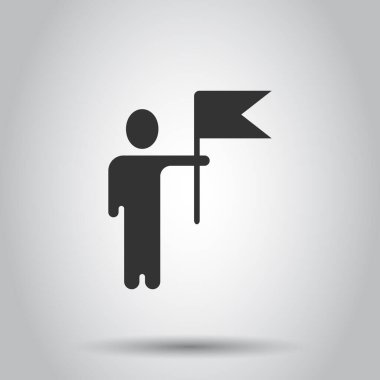 Bayrak simgesi olan insanlar. Beyaz izole arkaplanda zafer vektör çizimi. Başarı iş konsepti.