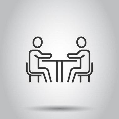 Masa simgesi olan insanlar. Beyaz izole edilmiş arka planda takım çalışması konferans vektör illüstrasyonu. Konuşma penceresi iş konsepti.