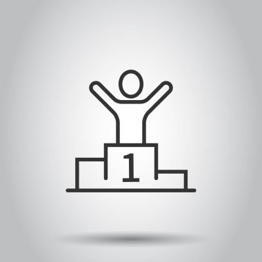 İnsanlar düz stilde ikon kazanırlar. Beyaz izole arka planda podyum vektör illüstrasyonunda şampiyon. Ödül töreni iş konsepti.