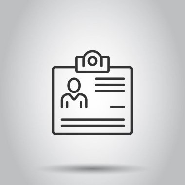 Düz stilde kimlik kartı simgesi. Beyaz yalıtılmış arka planda kimlik etiketi vektör çizimi. Sürücü belgesi iş konsepti.