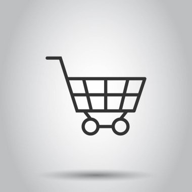 Alışveriş arabası ikonu düz stil. Beyaz izole edilmiş arka planda Tramvay vektör çizimi. Sepet iş konsepti.