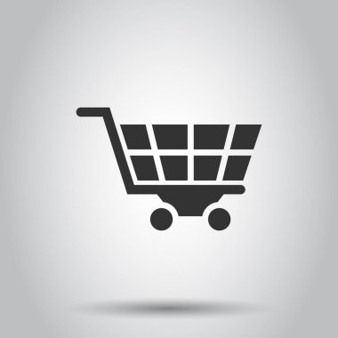 Alışveriş arabası ikonu düz stil. Beyaz izole edilmiş arka planda Tramvay vektör çizimi. Sepet iş konsepti.