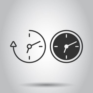 Düz bir saat simgesi. Beyaz izole arkaplanda vektör illüstrasyonunu izle. Zamanlayıcı iş konsepti.