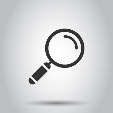 Loupe işaret simgesi düz stil. Beyaz izole edilmiş arkaplanda büyüteç vektör çizimi. Arama iş konsepti.